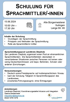 Plakat zur SpraMi-Schulung um 15.06.2025 © Landkreis Diepholz