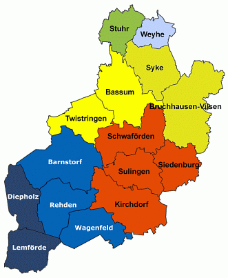 Übersichtskarte Sozialraumteams (SRT's) © Landkreis Diepholz